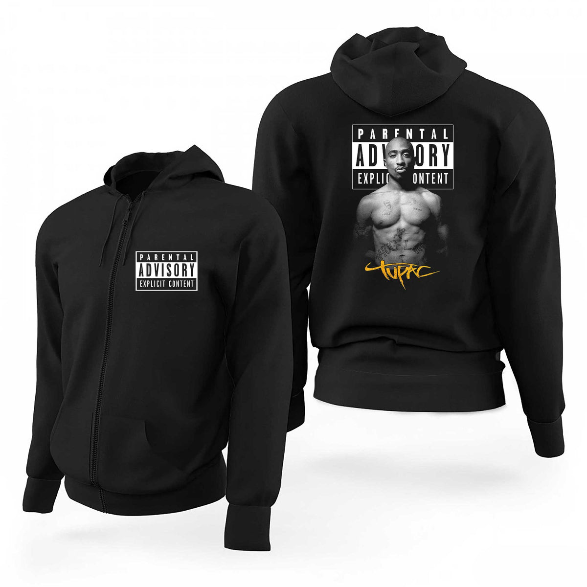 Tupac Shakur Parental Advisory Siyah Fermuarlı Limited Edition Kapşonlu Sweatshirt