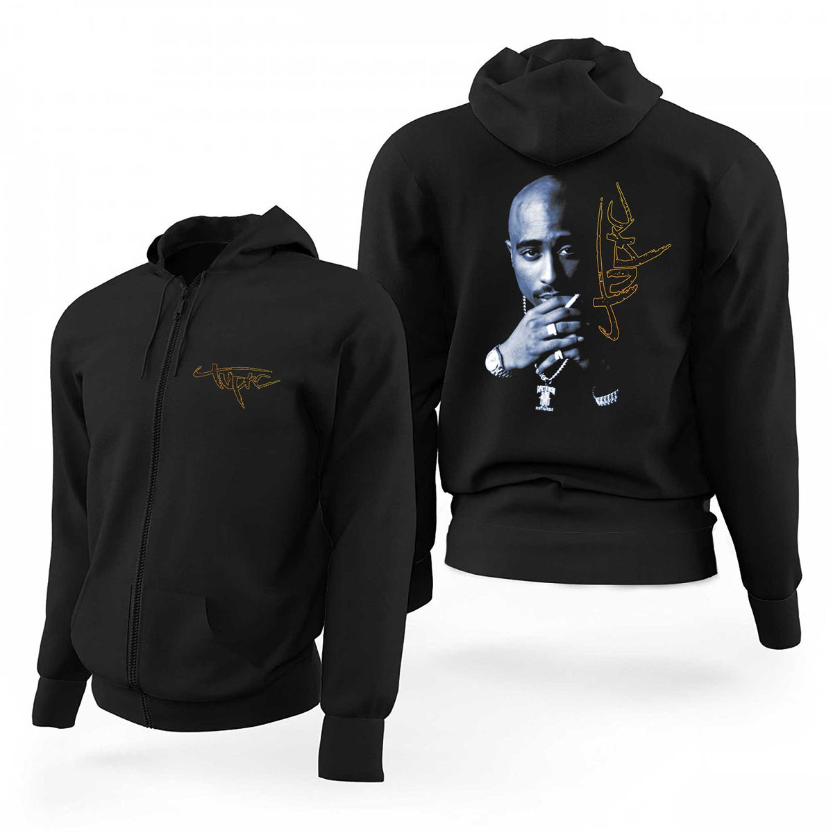 Tupac Shakur Text Smoke Siyah Fermuarlı Limited Edition Kapşonlu Sweatshirt