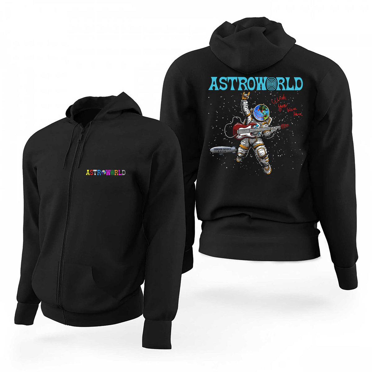 Travis Scott Astroworld space Siyah Fermuarlı Limited Edition Kapşonlu Sweatshirt