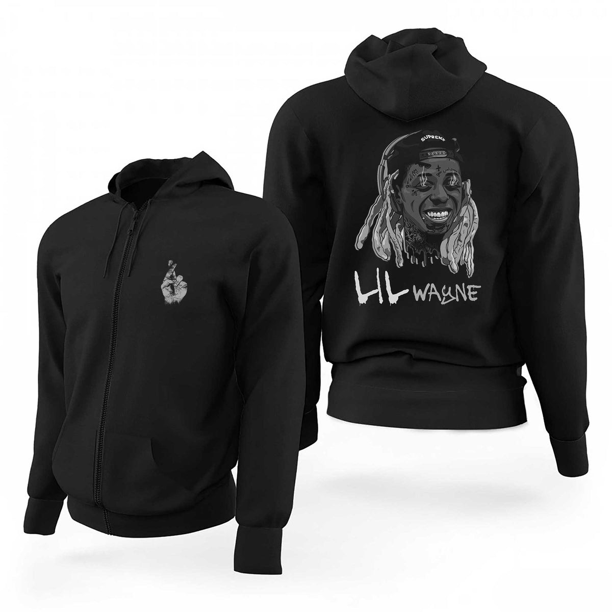 Lil Vayne Cross Finger Siyah Fermuarlı Limited Edition Kapşonlu Sweatshirt