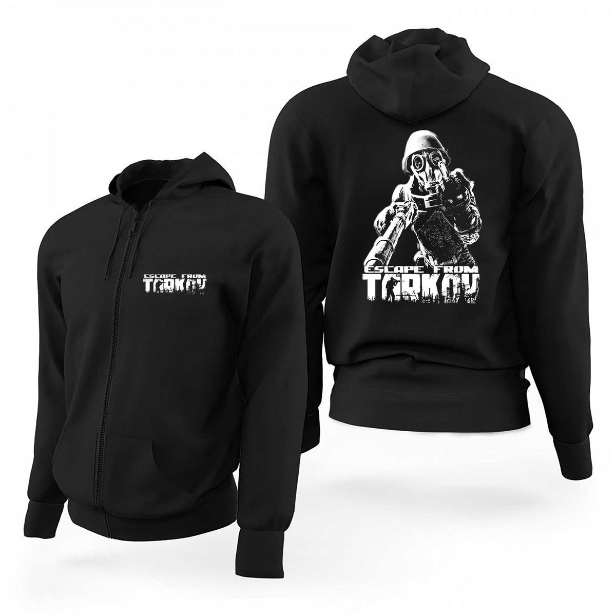 Escape From Tarkov Logo Middle Finger Siyah Fermuarlı Limited Edition Kapşonlu Sweatshirt