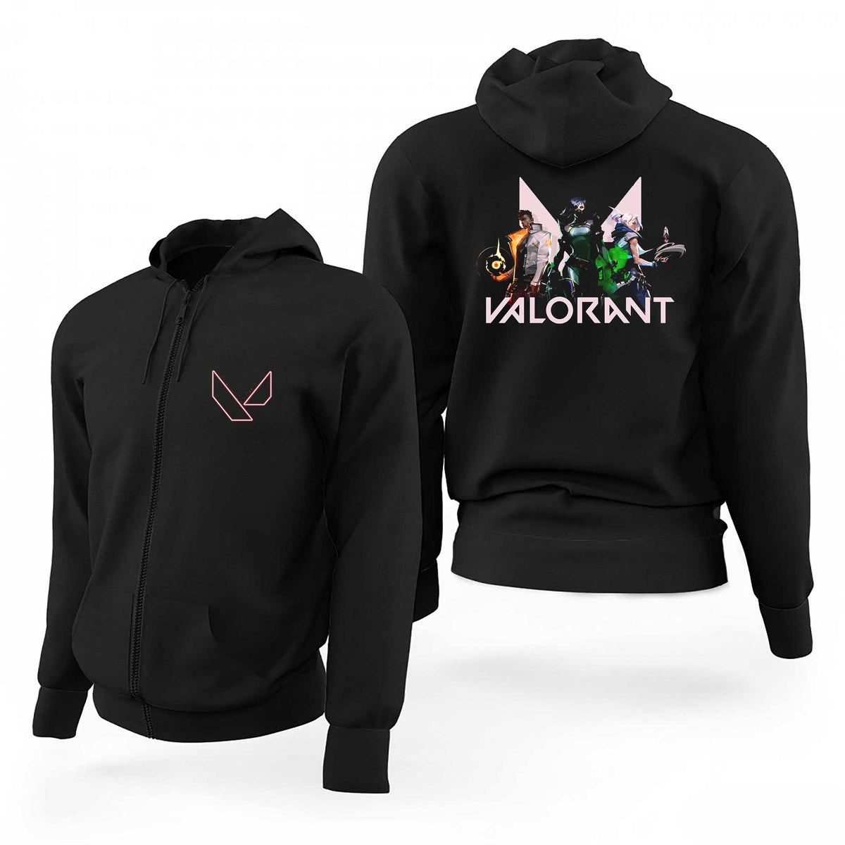 Valorant Outlined Team Siyah Fermuarlı Limited Edition Kapşonlu Sweatshirt