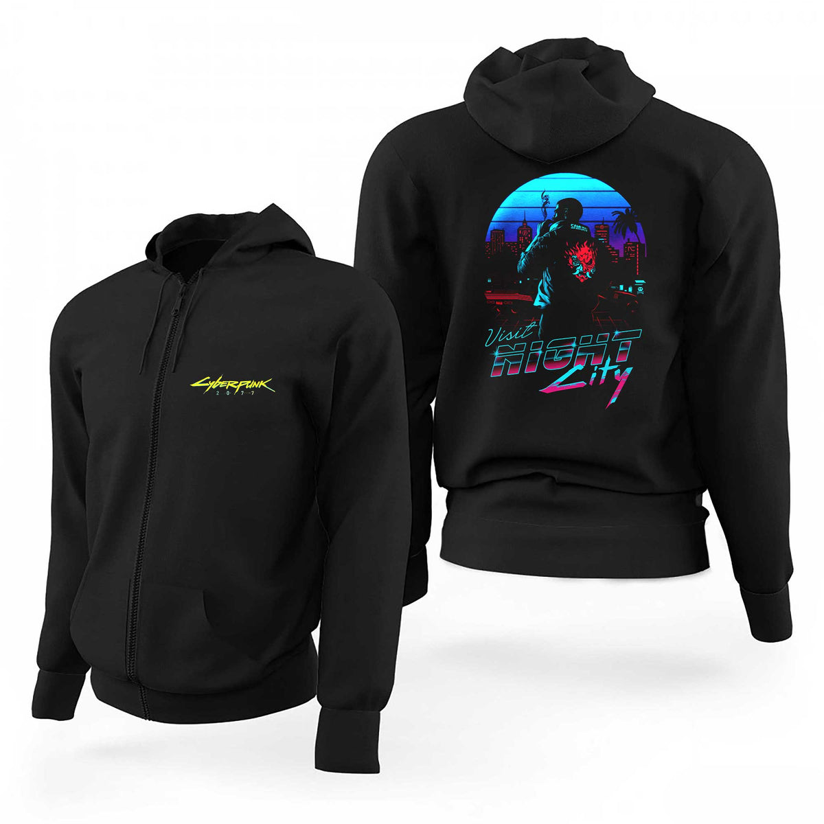 Cyberpunk 2077 Logo Visit Night City Siyah Fermuarlı Limited Edition Kapşonlu Sweatshirt