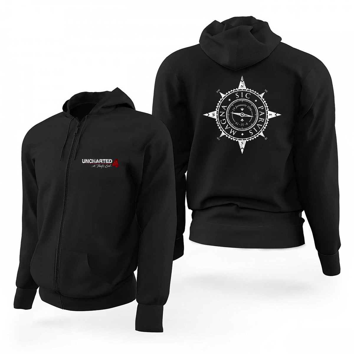 Uncharted 4 Logo Adventure Siyah Fermuarlı Limited Edition Kapşonlu Sweatshirt