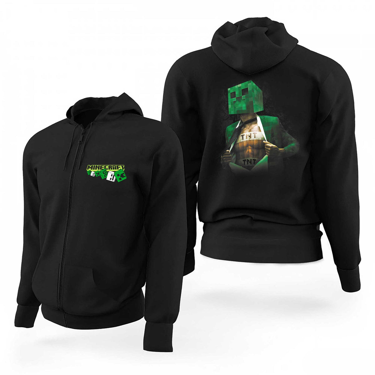 Minecraft Creeper TNT Logo Siyah Fermuarlı Limited Edition Kapşonlu Sweatshirt