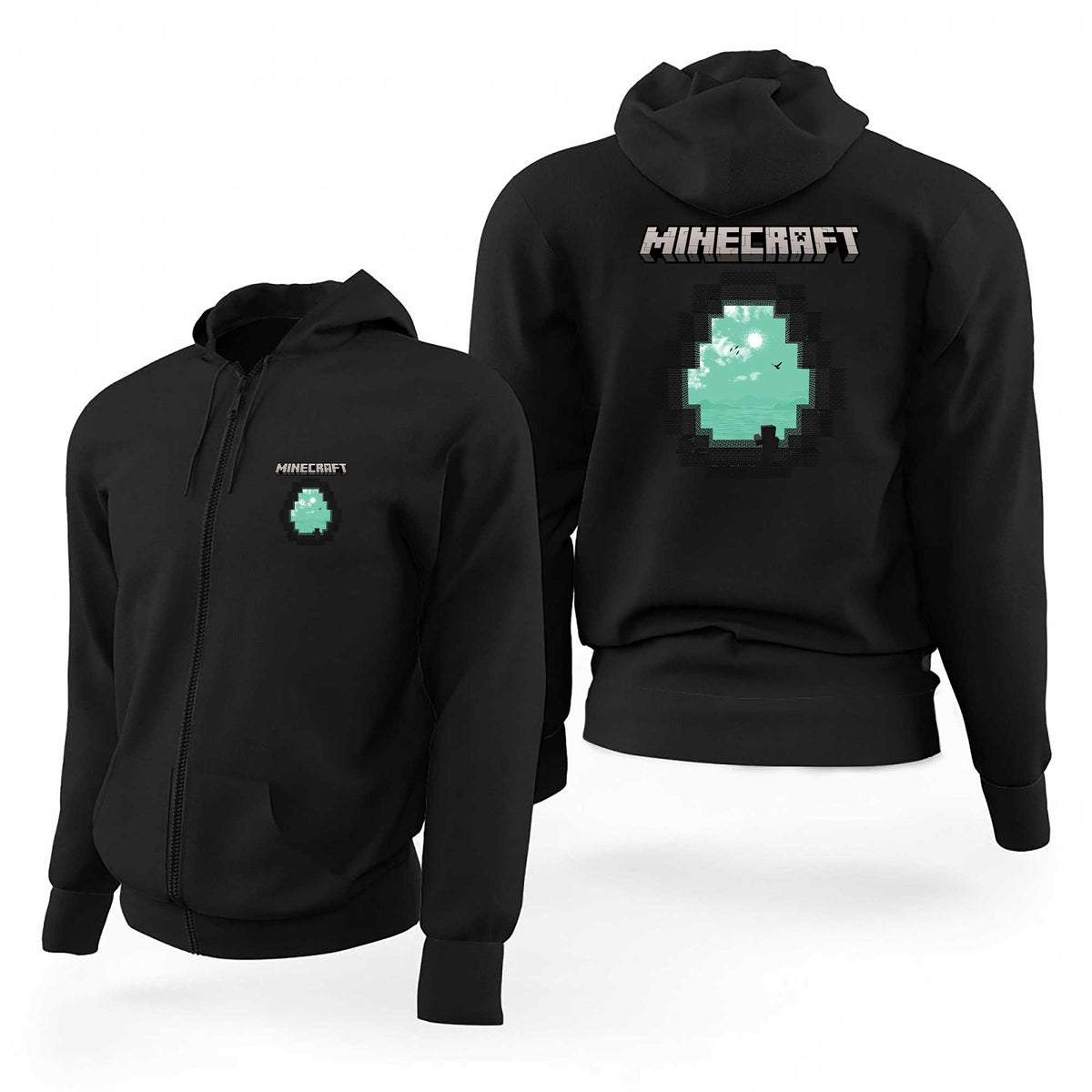 Minecraft Logo Diamond Cave Siyah Fermuarlı Limited Edition Kapşonlu Sweatshirt