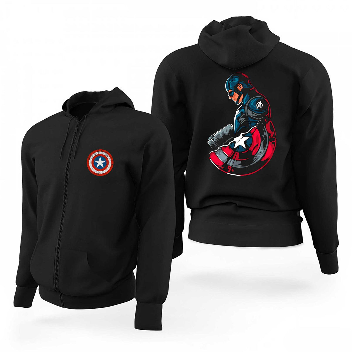 Captain America Profile Shield Siyah Fermuarlı Limited Edition Kapşonlu Sweatshirt