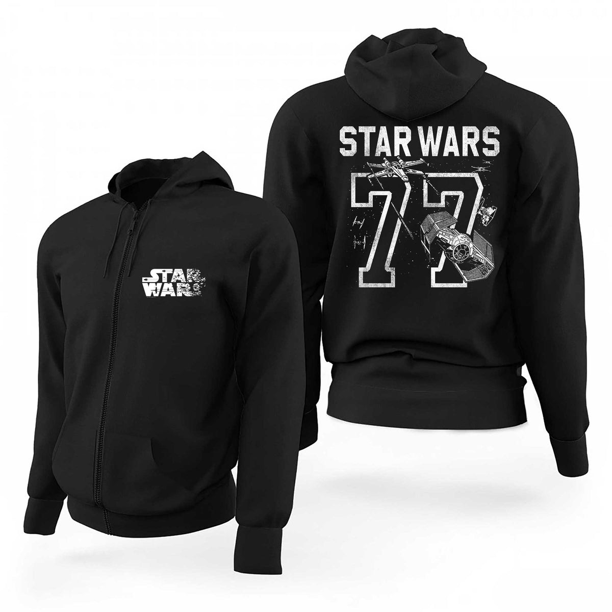 Star Wars Logo 77 Siyah Fermuarlı Limited Edition Kapşonlu Sweatshirt