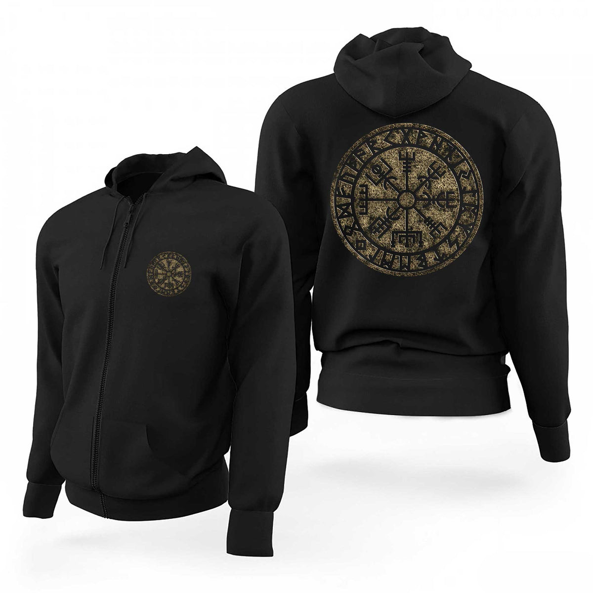 Vikings Vegvisir Vintage Siyah Fermuarlı Limited Edition Kapşonlu Sweatshirt