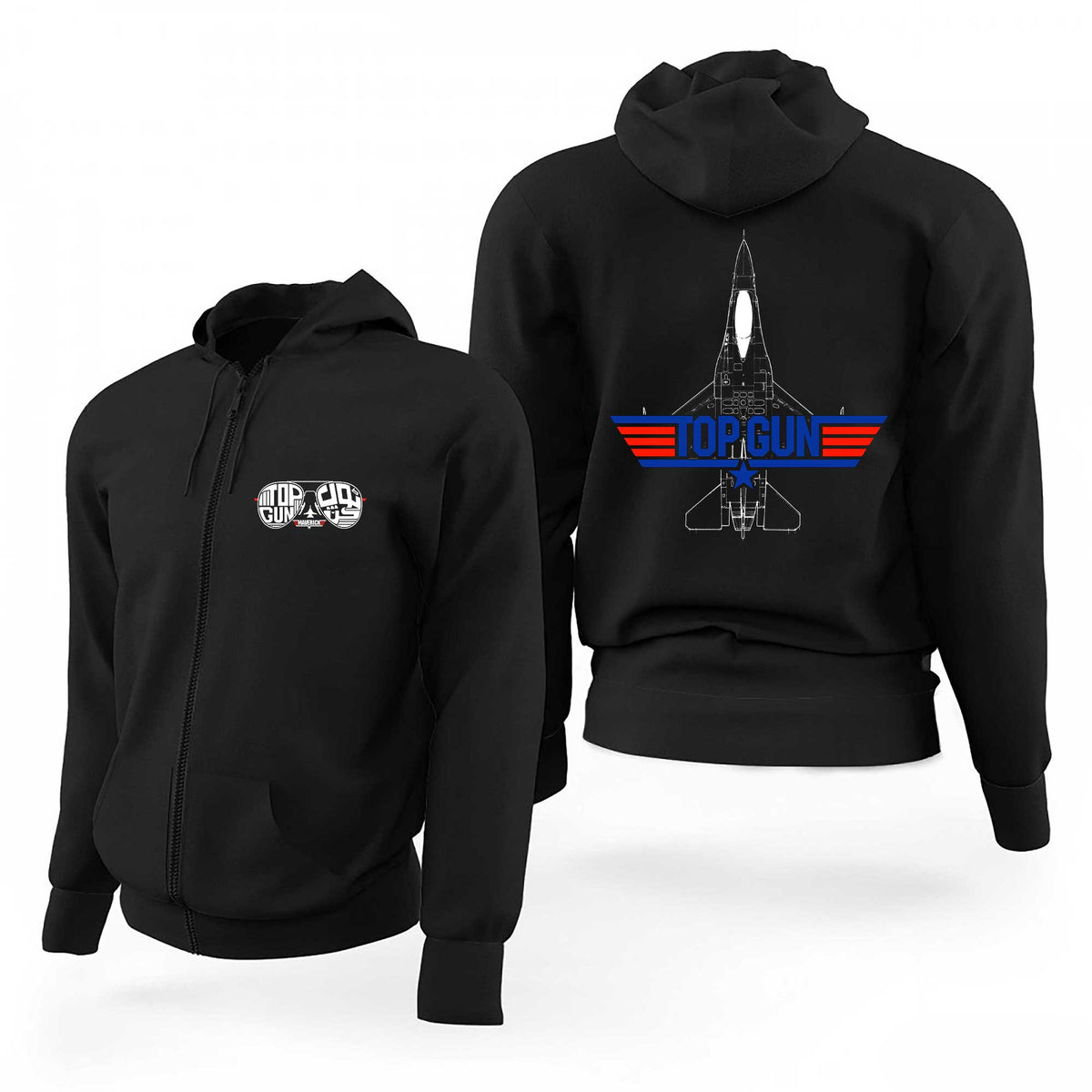 Top Gun Maverick Glasses Air Siyah Fermuarlı Limited Edition Kapşonlu Sweatshirt