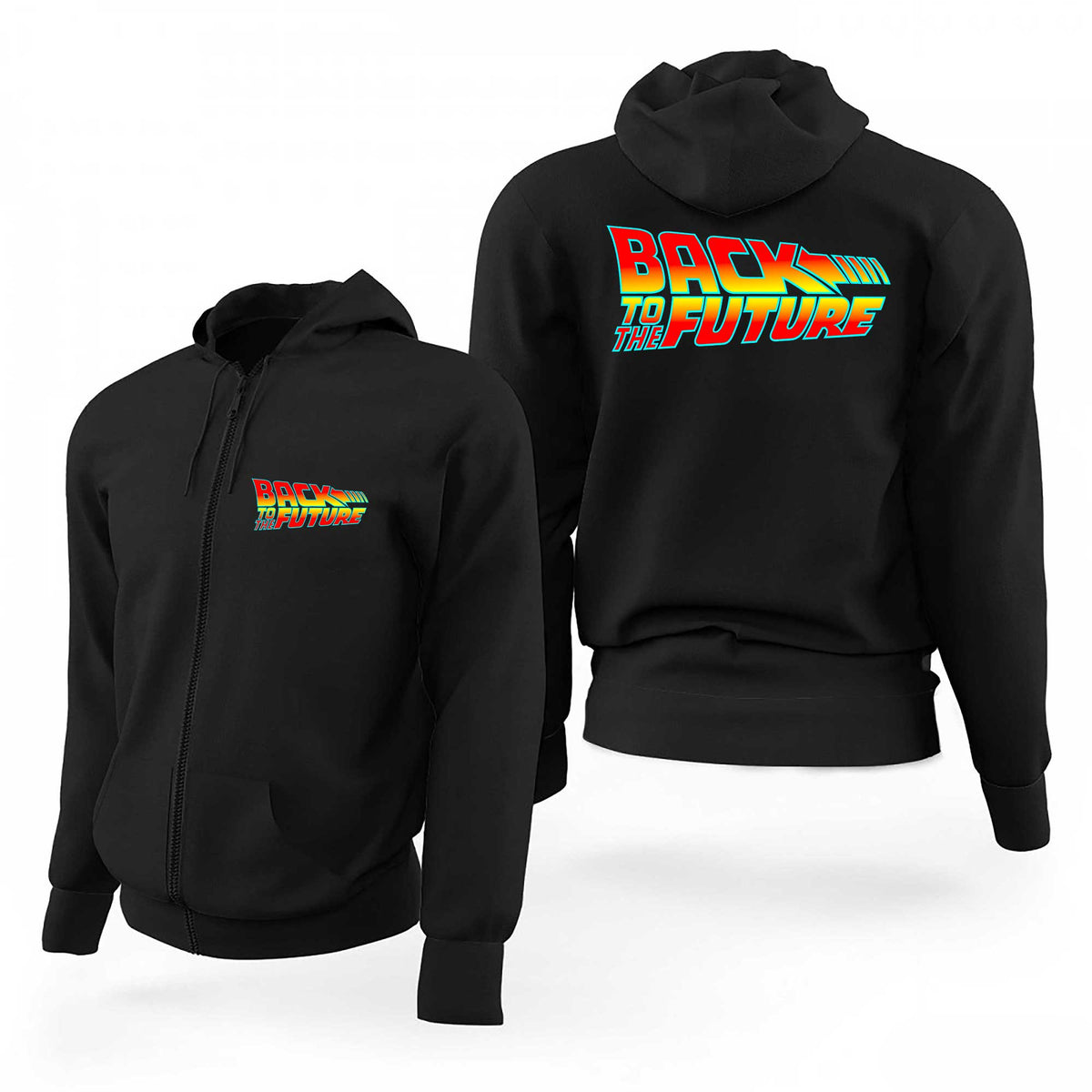 Back To Future Logo Geleceğe Dönüş Siyah Fermuarlı Limited Edition Kapşonlu Sweatshirt