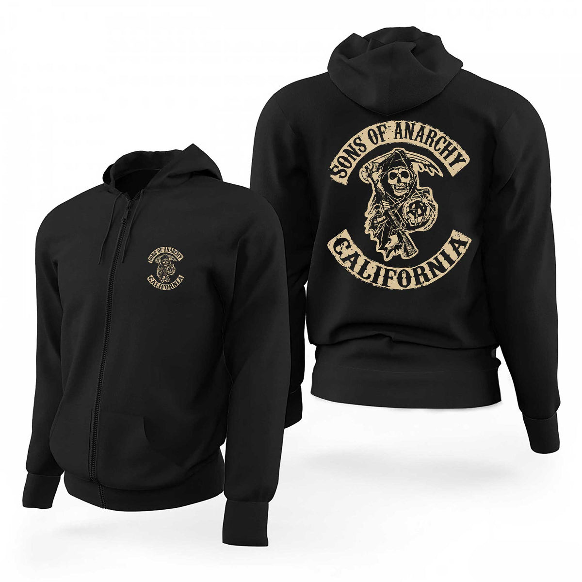 Sons Of Anarchy Grim Reaper California Siyah Fermuarlı Limited Edition Kapşonlu Sweatshirt