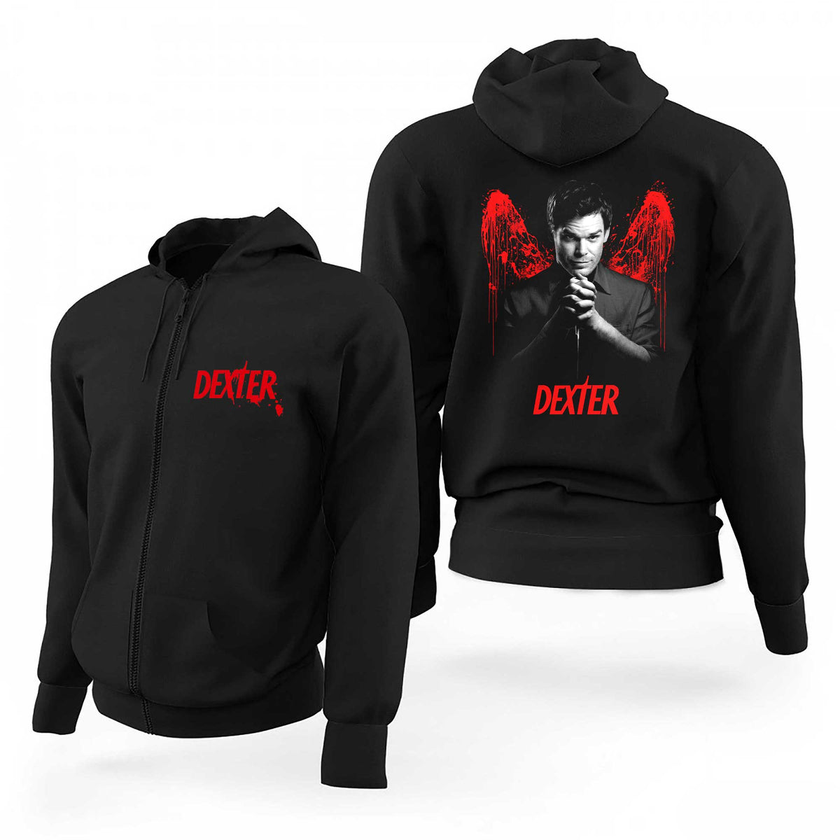 Dexter Splash Blood Wings Siyah Fermuarlı Limited Edition Kapşonlu Sweatshirt