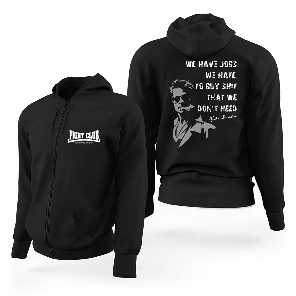 Fight Club Rules Tyler Durden Siyah Fermuarlı Limited Edition Kapşonlu Sweatshirt