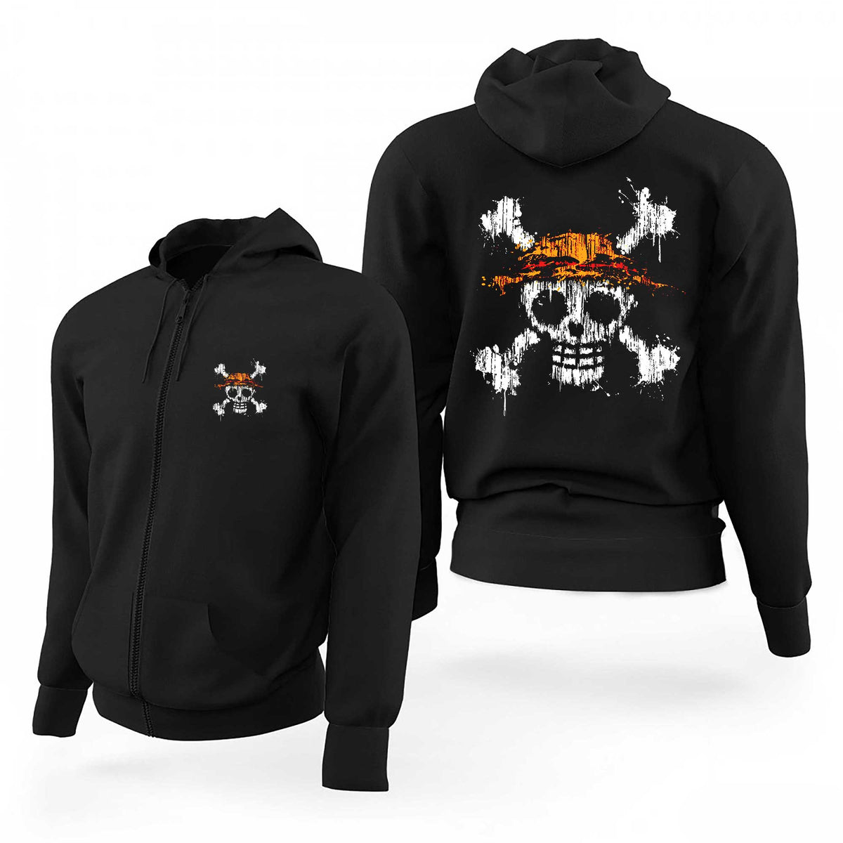 One Piece Skull Splatter Siyah Fermuarlı Limited Edition Kapşonlu Sweatshirt