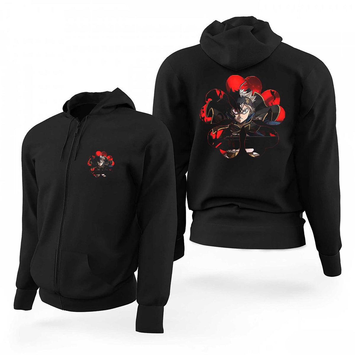 Black Clover Five Clover Mask Siyah Fermuarlı Limited Edition Kapşonlu Sweatshirt