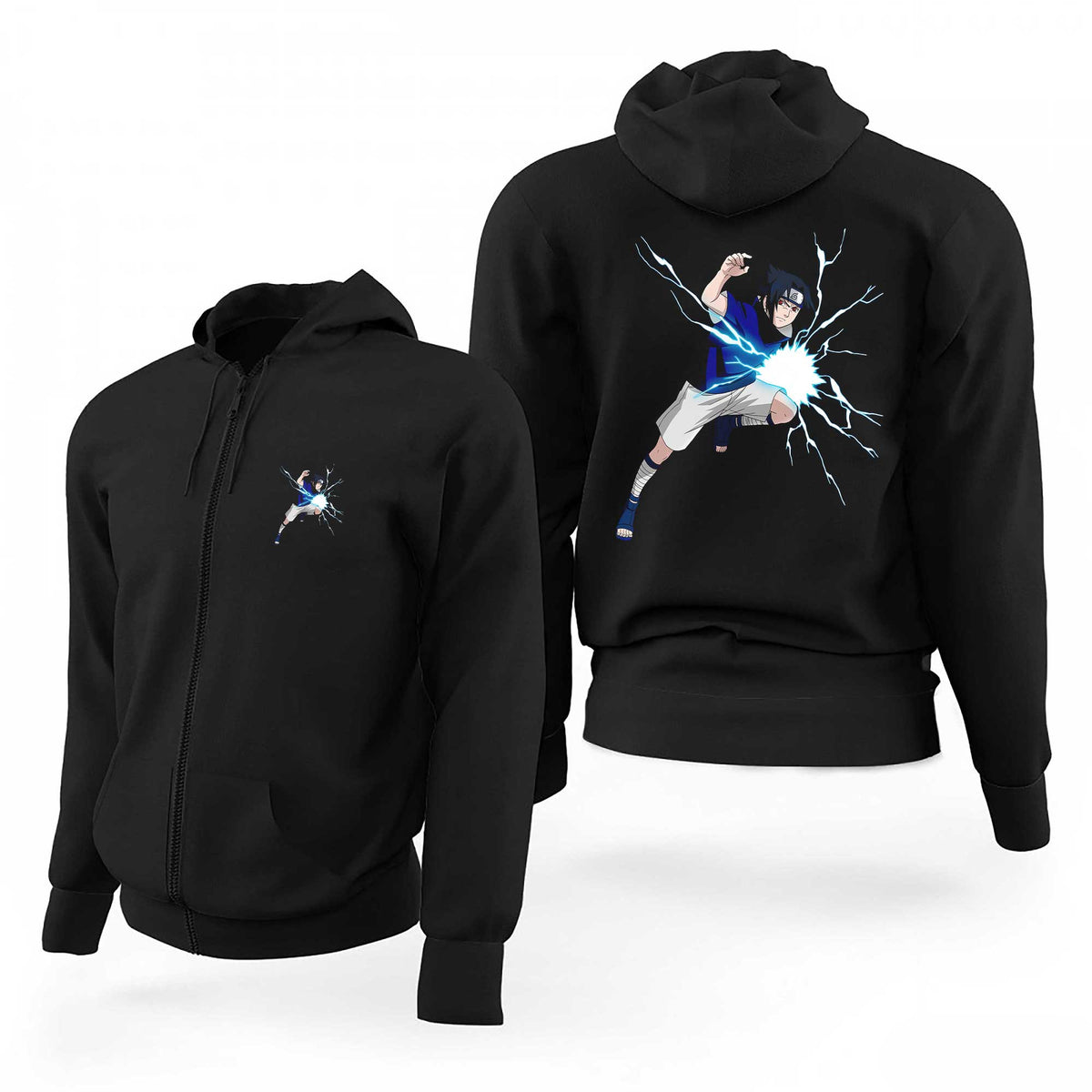 Naruto Sasuko Chidori Siyah Fermuarlı Limited Edition Kapşonlu Sweatshirt