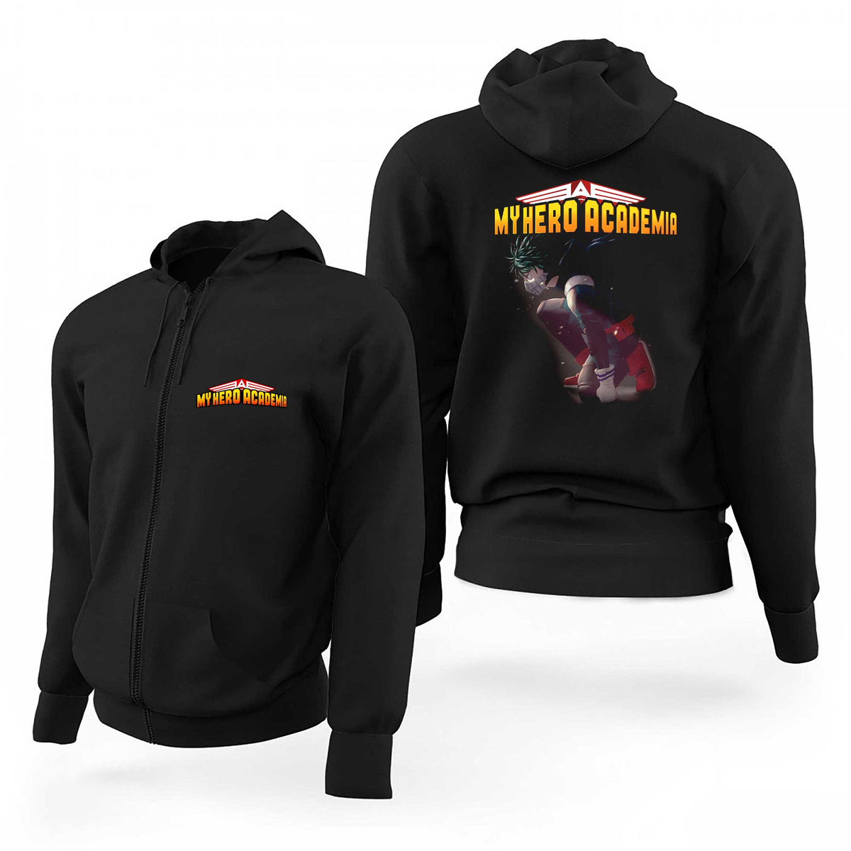 My Hero Academia Logo Deku Siyah Fermuarlı Limited Edition Kapşonlu Sweatshirt