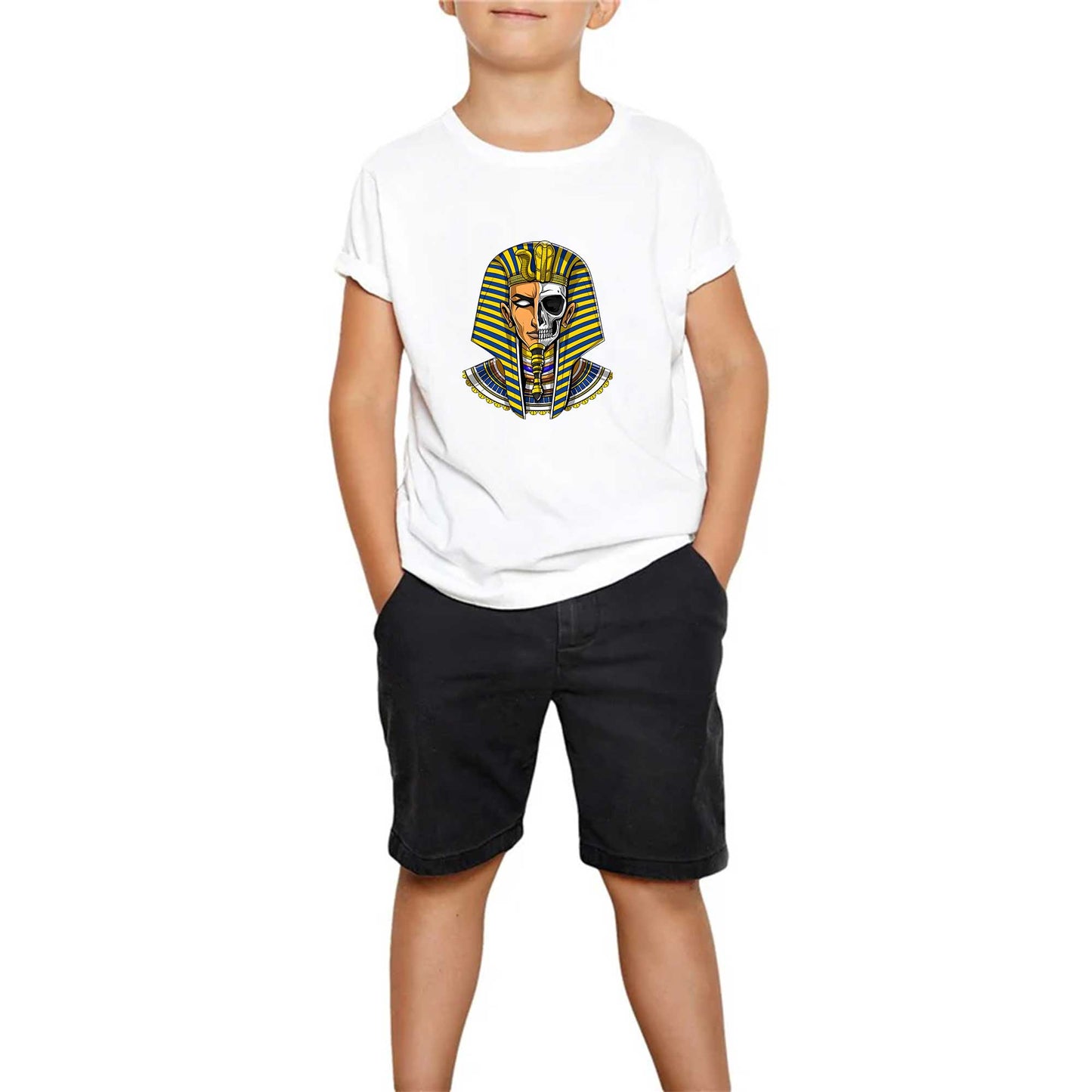 Mısır Firavun Mummy Skull Beyaz Çocuk Tişört