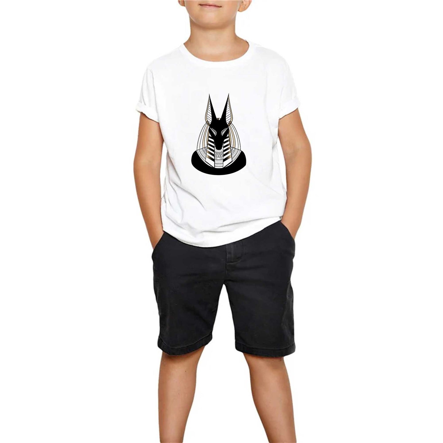 Mısır Anubis Heykel Beyaz Çocuk Tişört