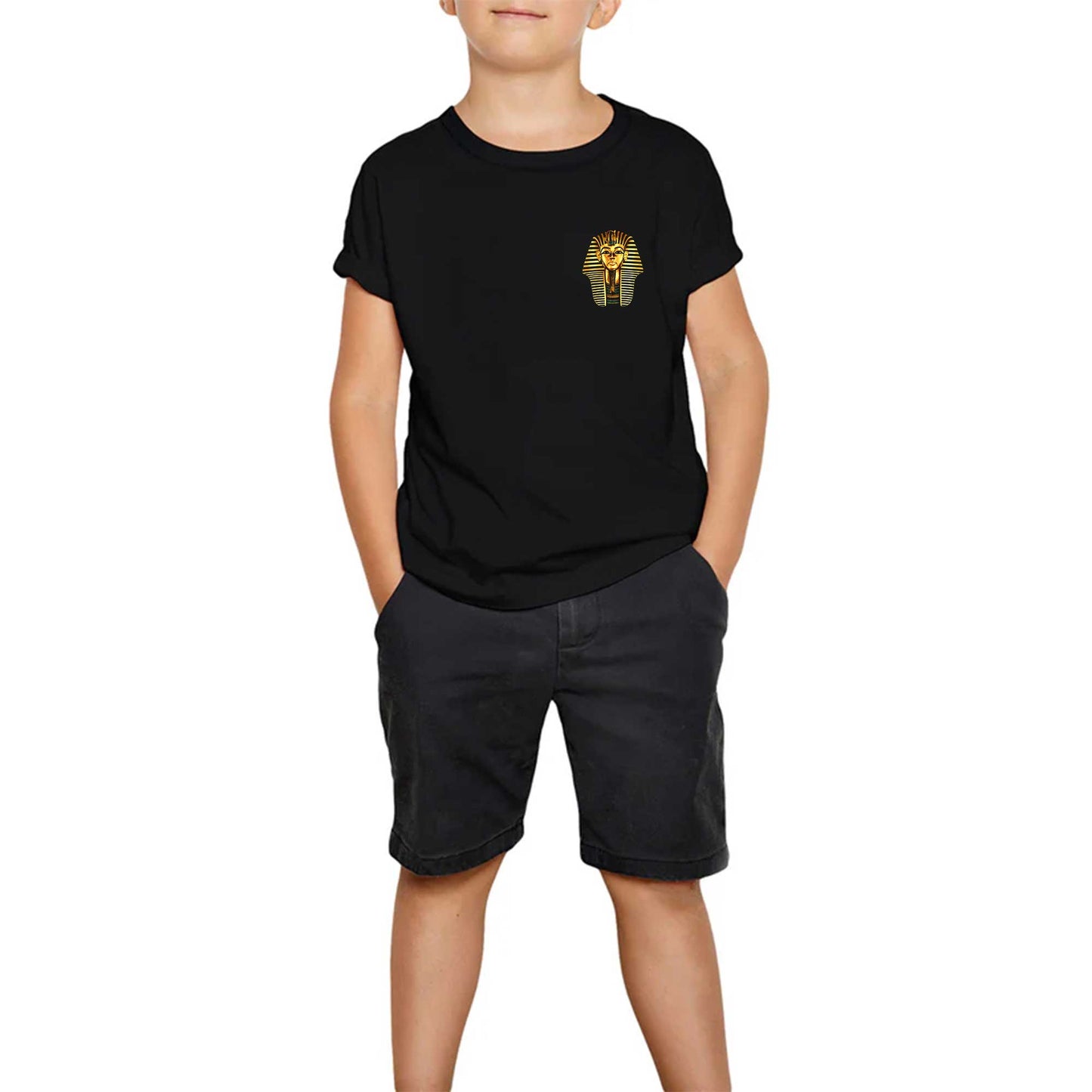 Mısır Firavun Gold Logo Siyah Çocuk Tişört