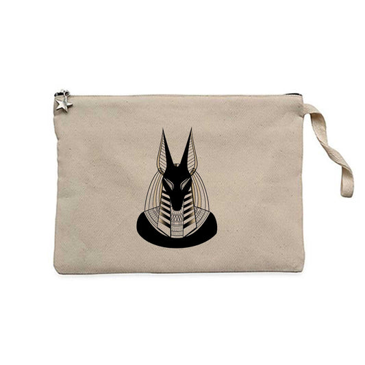 Mısır Anubis Heykel Krem El Çantası Cüzdan