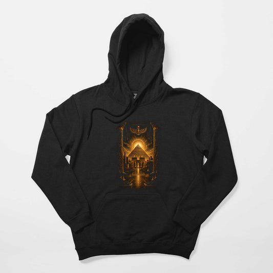 Mısır Piramit Tapınağı Siyah Kapşonlu Sweatshirt Hoodie