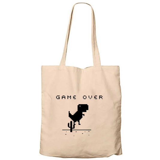 Game Over Fermuarlı Bez Çanta Gabardin