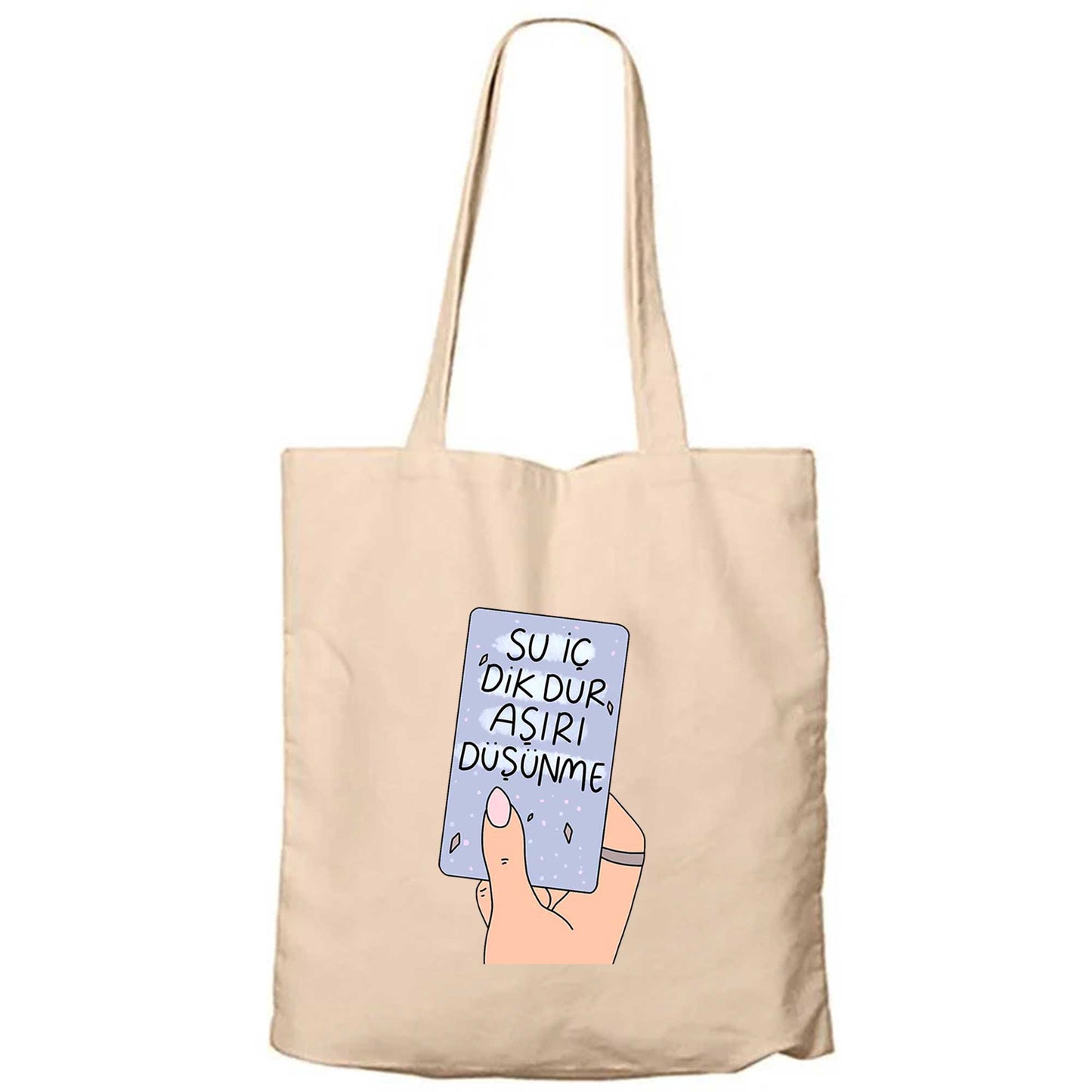 Hayat Mottosu Fermuarlı Bez Çanta Gabardin