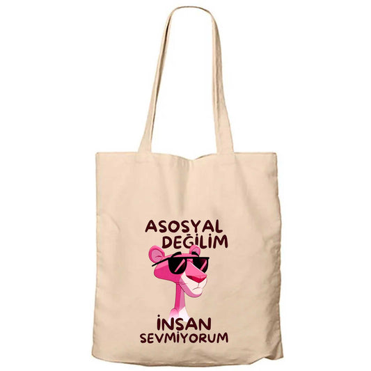 İnsan Sevmiyorum Fermuarlı Bez Çanta Gabardin