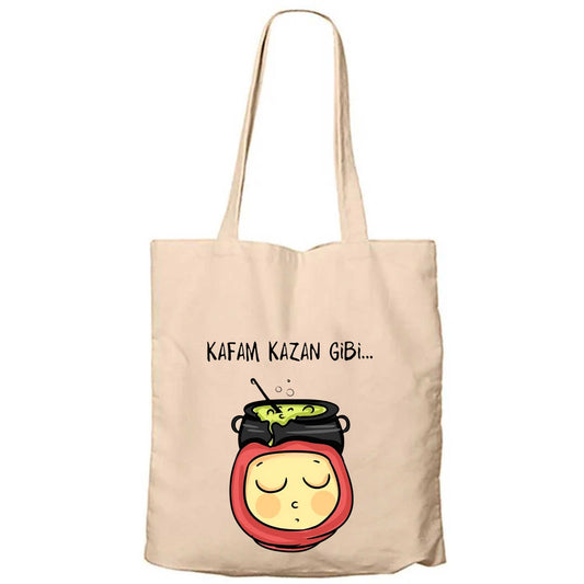 Kafam Kazan Gibi Fermuarlı Bez Çanta Gabardin