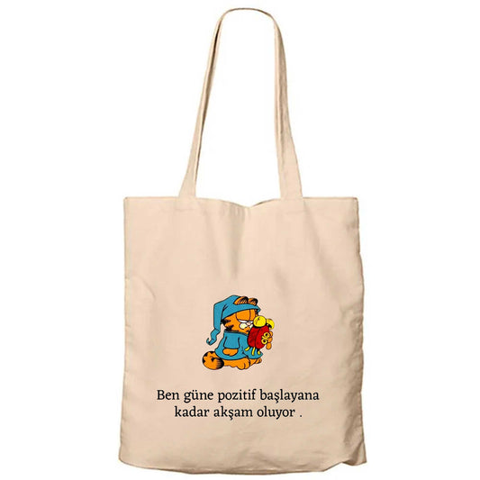 Pozitif Başlayamamak Fermuarlı Bez Çanta Gabardin