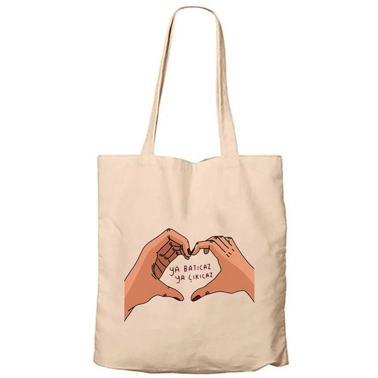 Ya Batıcaz Ya Çıkıcaz Fermuarlı Bez Çanta Gabardin