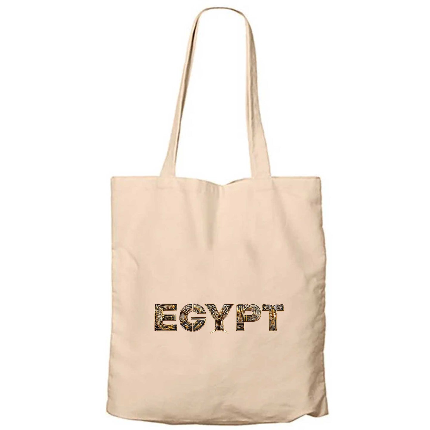 Altın Hiyeroglif Egypt Krem Fermuarlı Bez Çanta Gabardin