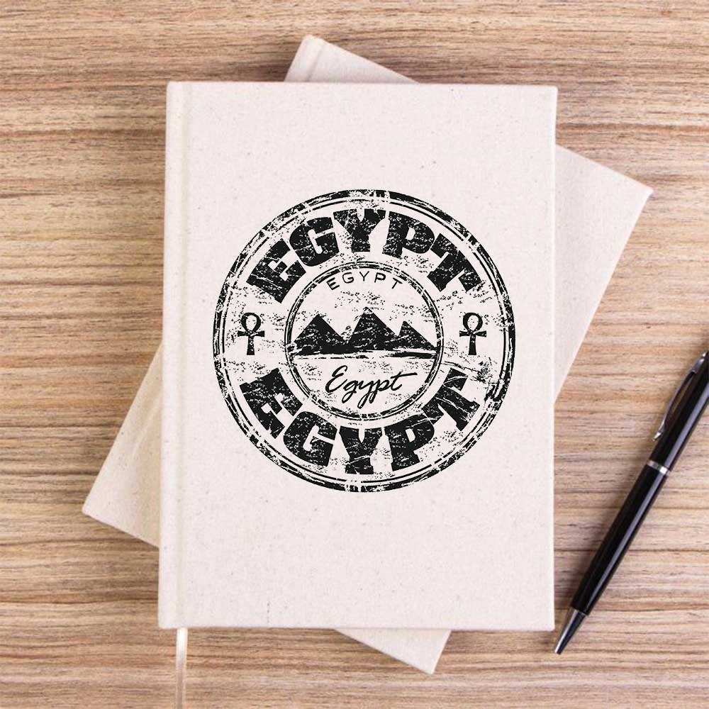 Egypt Pyramid Design Krem Çizgisiz Kanvas Defter