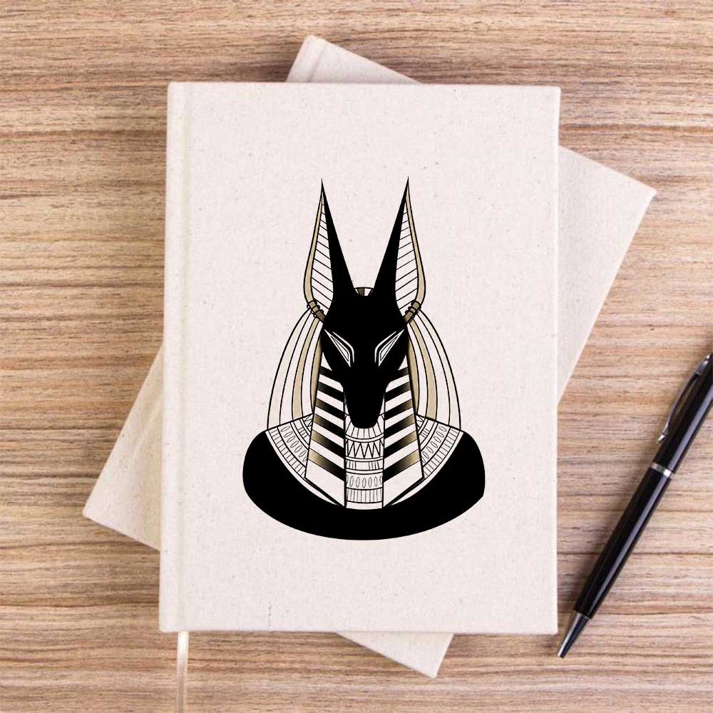 Mısır Anubis Heykel Krem Çizgisiz Kanvas Defter