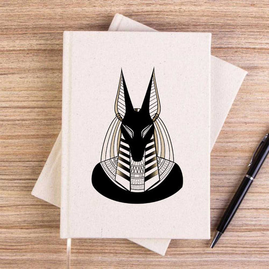 Mısır Anubis Heykel Krem Çizgisiz Kanvas Defter