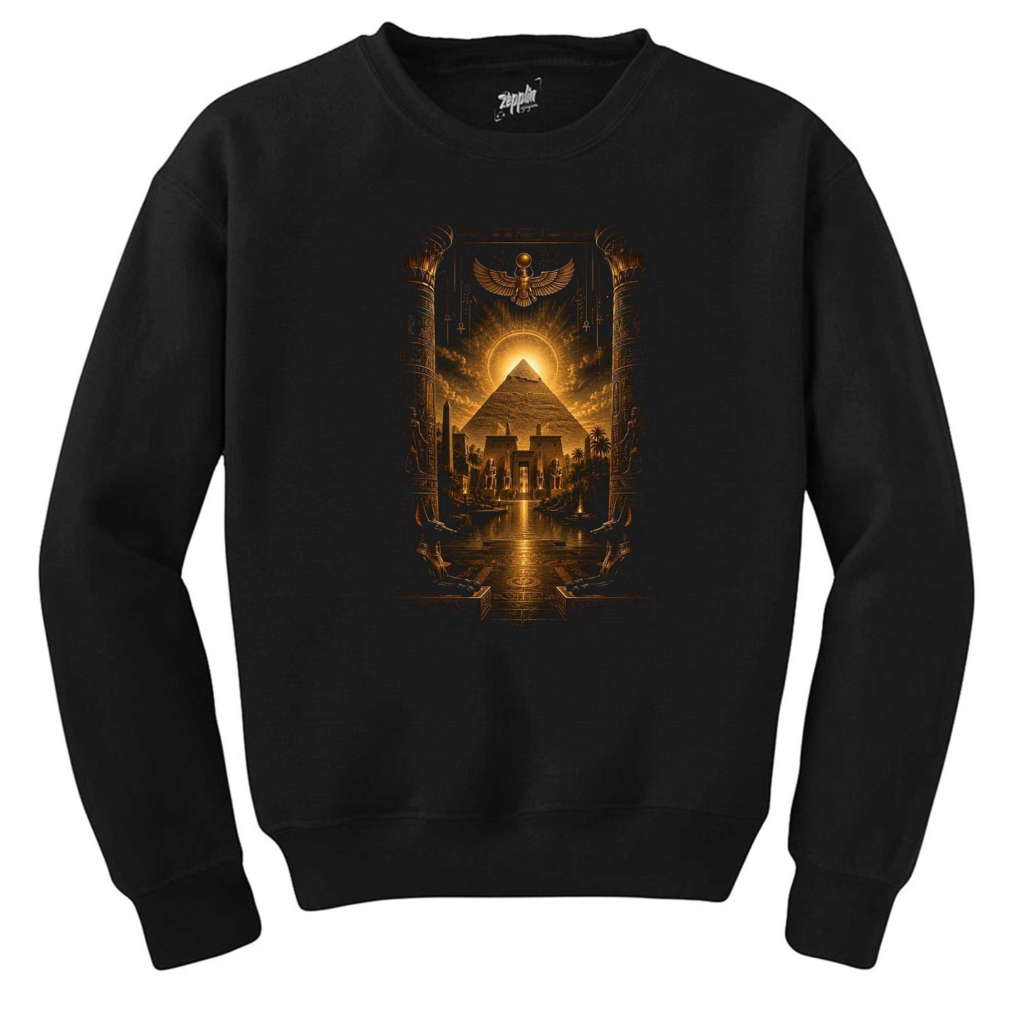 Mısır Piramit Tapınağı Siyah Sweatshirt