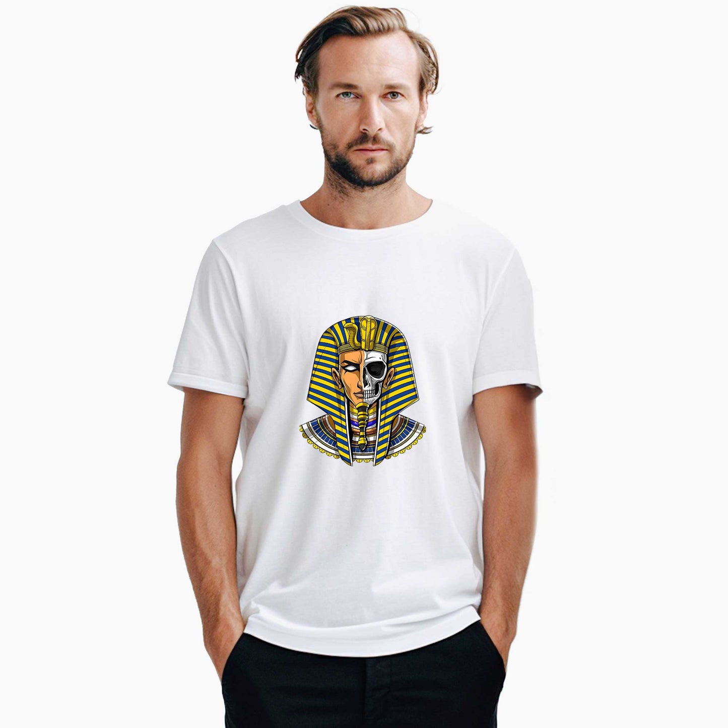 Mısır Firavun Mummy Skull Beyaz Tişört