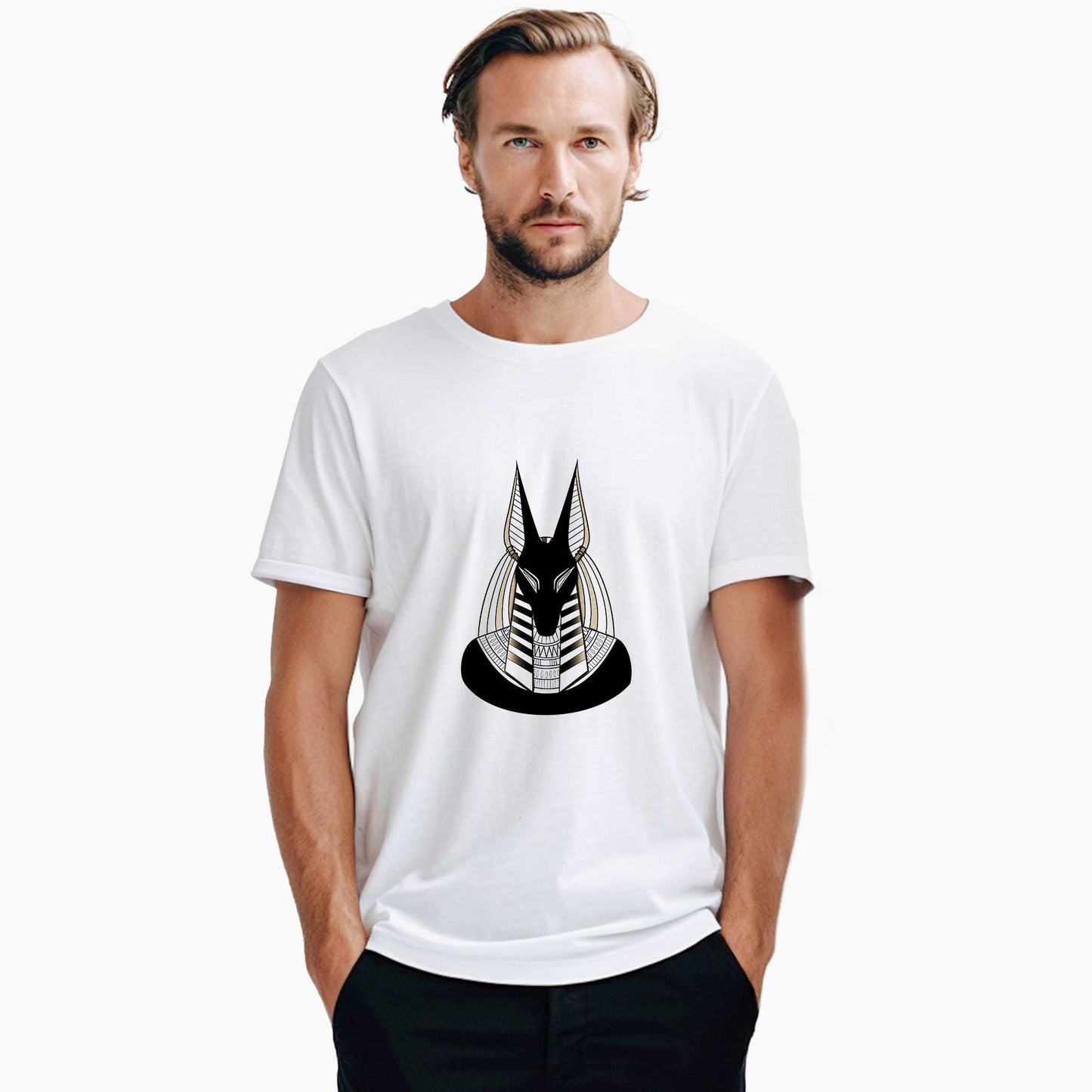 Mısır Anubis Heykel Beyaz Tişört