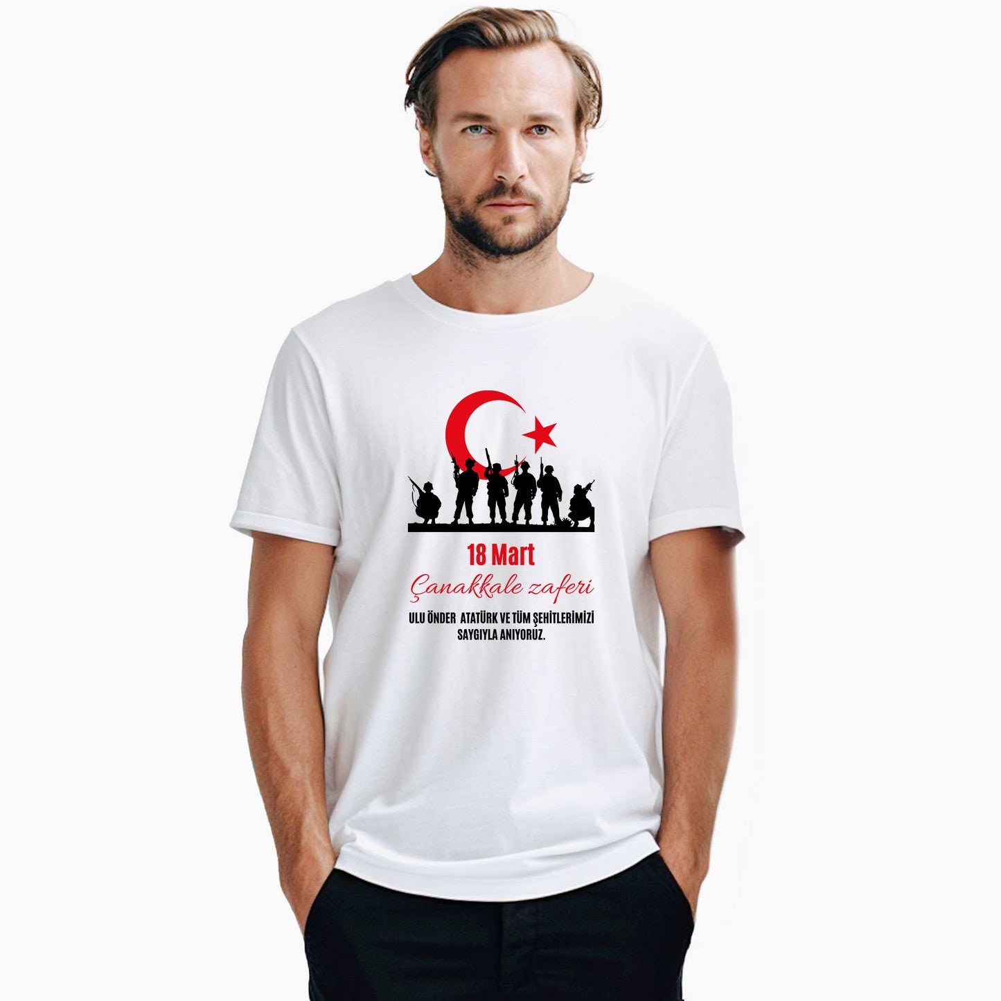 18 Mart Çanakkale Zaferi Askerli Beyaz Tişört