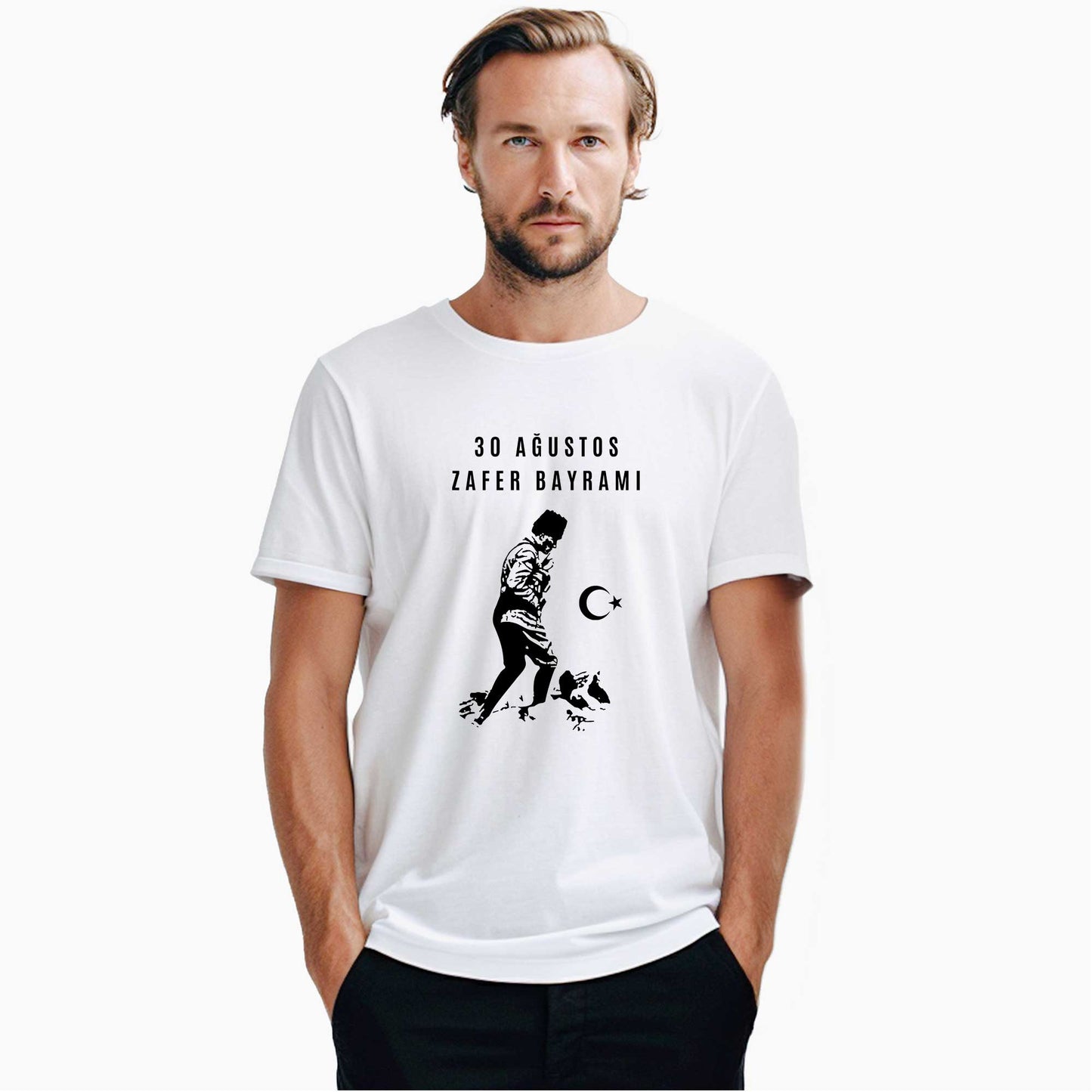 30 Ağustos Zafer Bayramı Atatürk Portreli Beyaz Tişört