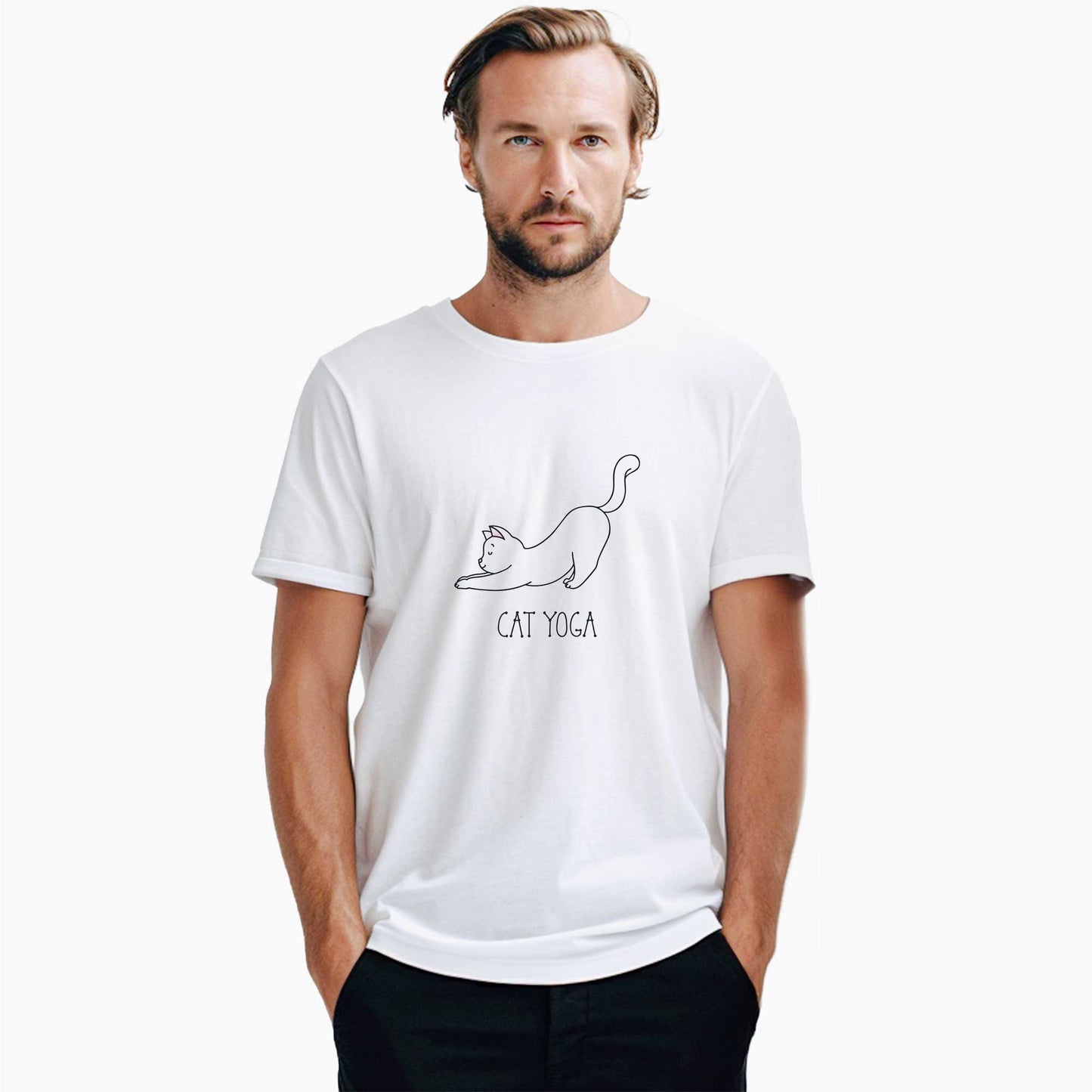 Cat Yoga Beyaz Tişört