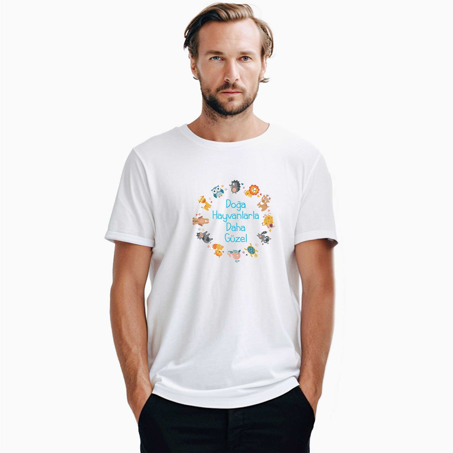 Doğa Hayvanlarla Daha Güzel Beyaz Tişört