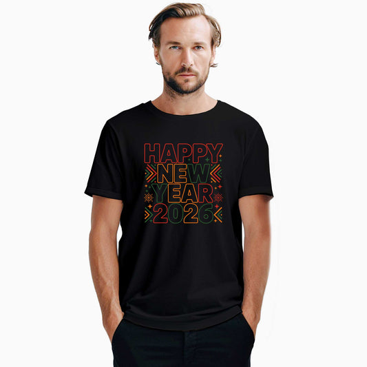 2026 Text Happy New Year Siyah Tişört