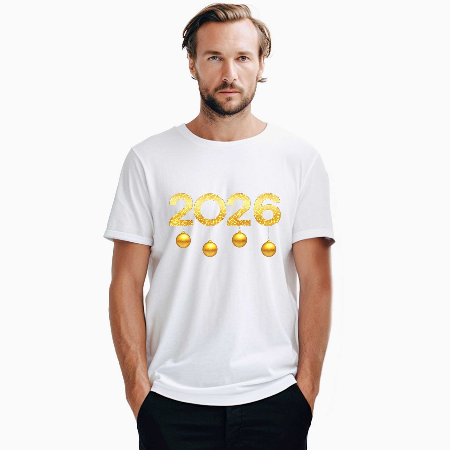 Happy New Year 2026 Gold Beyaz Tişört
