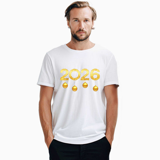Happy New Year 2026 Gold Beyaz Tişört