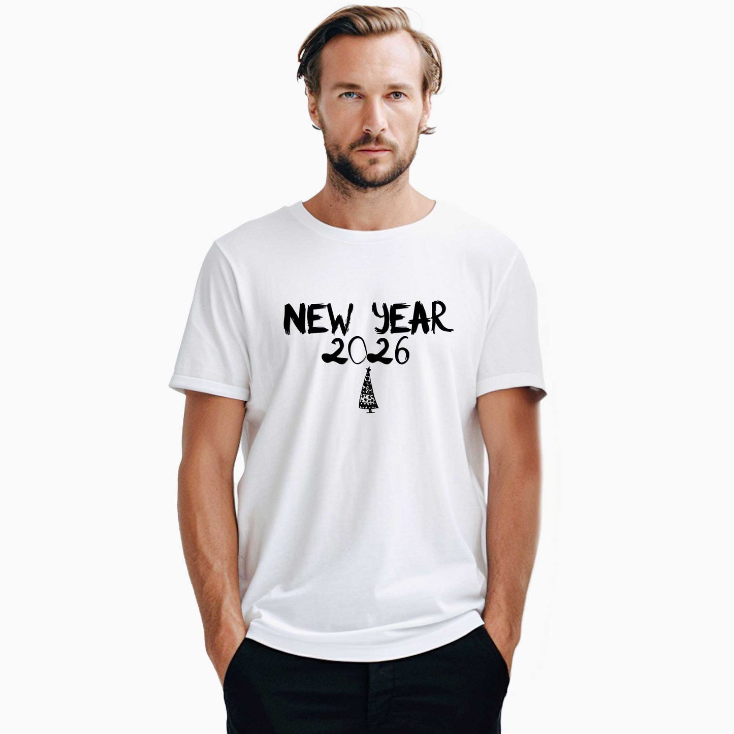 New Year 2026 Yılbaşı Ağaçı Beyaz Tişört