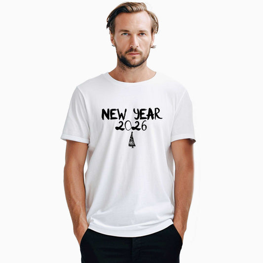 New Year 2026 Yılbaşı Ağaçı Beyaz Tişört