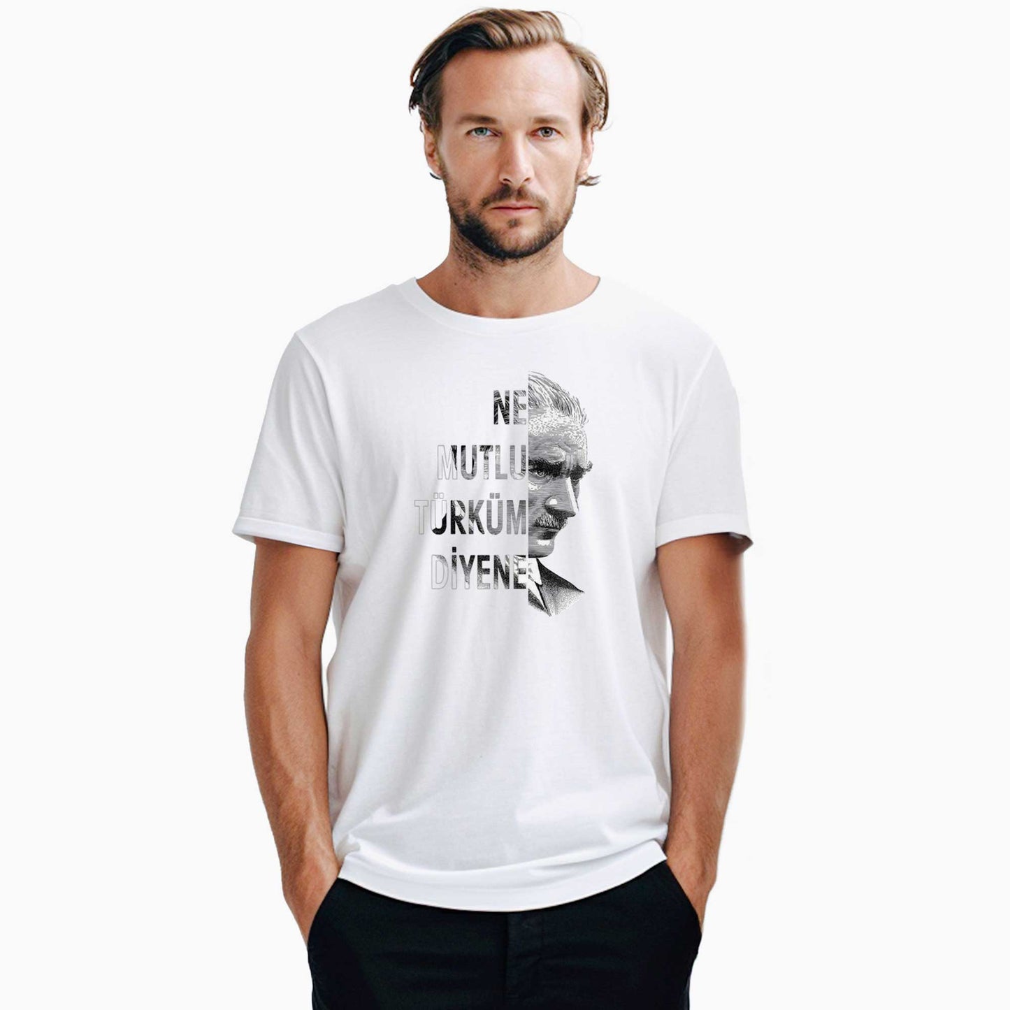 Ne Mutlu Türküm Diyene Atatürk Silüeti Beyaz Tişört